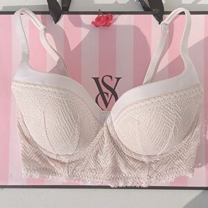 Victoria's Secret Lace Bra - Cream Body By Victoria Lined Demi Size34DD